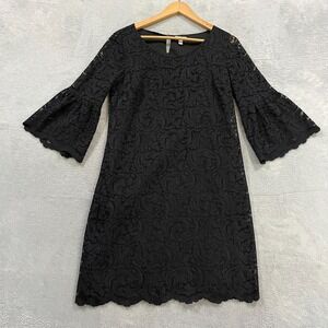 Garnet Hill Dress Womens 6 Crochet Black Midi Lined
